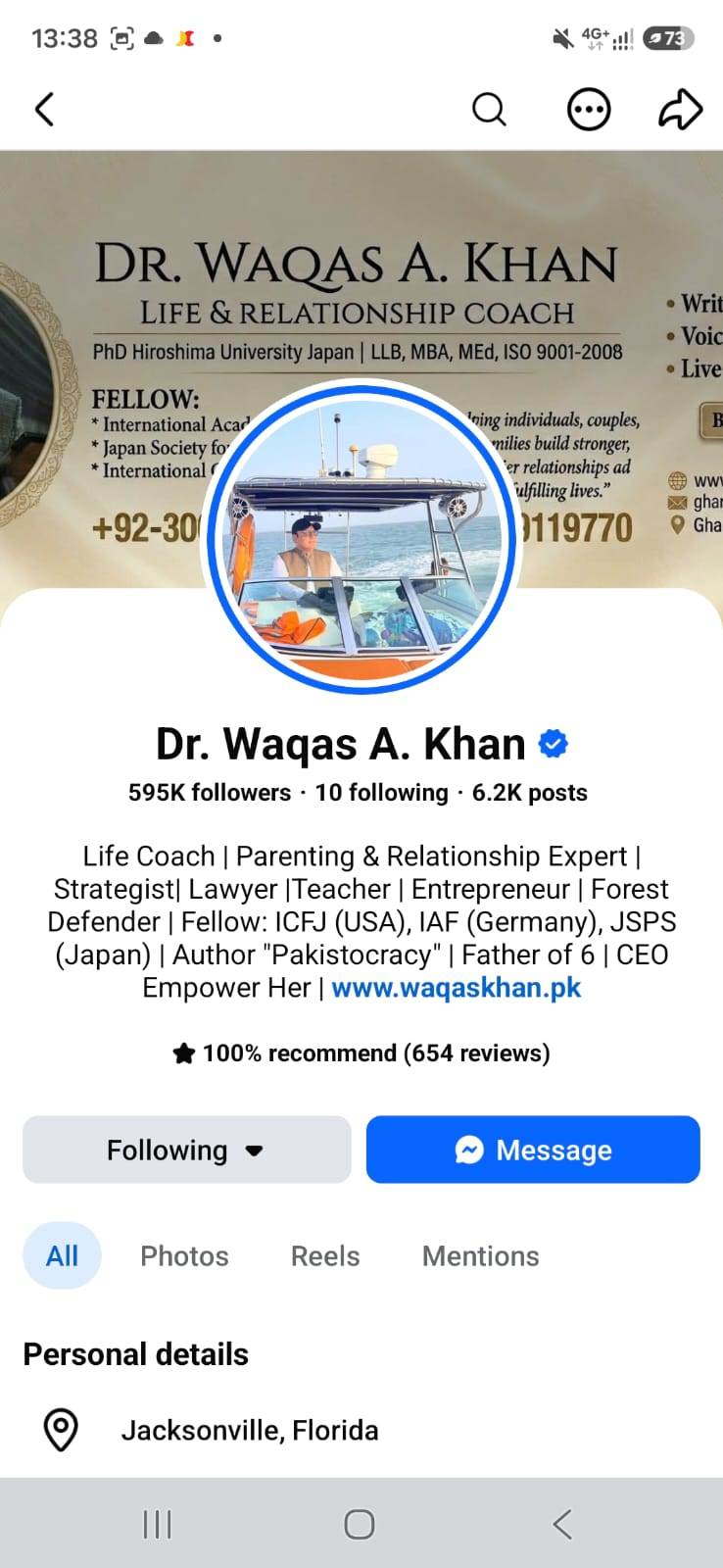 Public profile preview for Dr. Waqas A. Khan